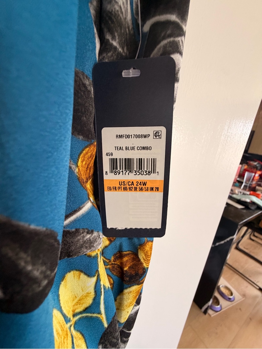 RACHEL Rachel Roy Teal Floral Midi Dress with Gold Accents - Picture 3 of 3